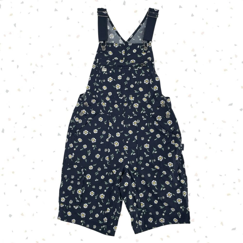 Duluth Trading Navy Daisy Blue Overall Shorts Heirloom Garden Shortalls Size XS